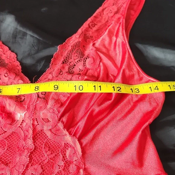 Vintage Miss Elaine red lace cut-out silky Fantasy  babydoll maxi slip dress - Picture 10 of 12